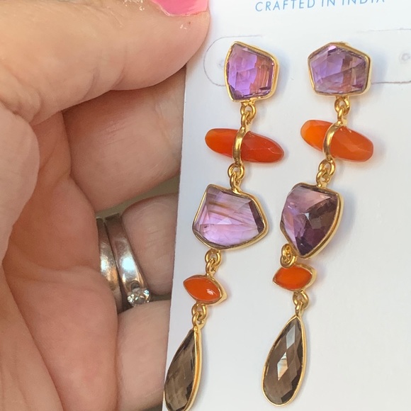 AMETHYST CARNELIAN SMOKY TOPAZ DANGLE DROP EARRING - Picture 6 of 11